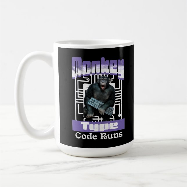 Apa typande kod kör programmerarhumor kaffemugg (Vänster)