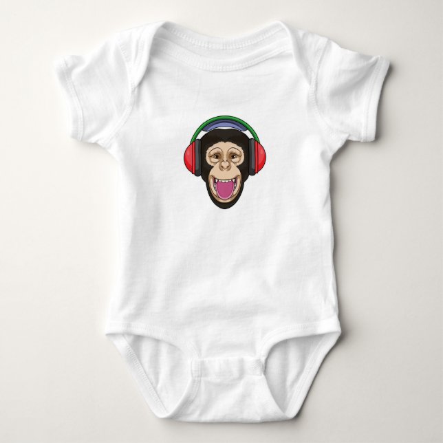 Apa vid musiken med hörlurar t shirt (Framsida)