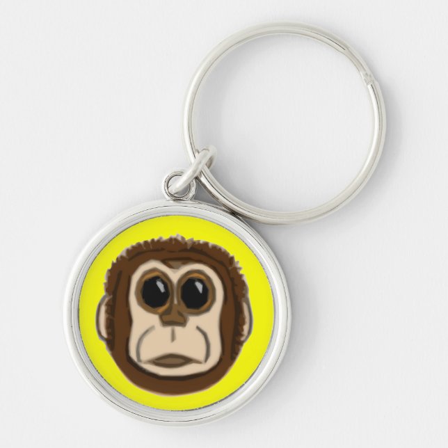 Apaansikte Keychain Rund Silverfärgad Nyckelring (Framsidan)