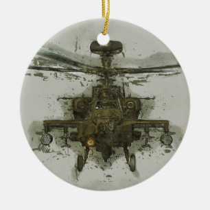 Apache attackhelikopter julgransprydnad keramik