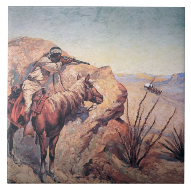 Apache bakhåll (olja på kanfas) kakelplatta (Framsidan)