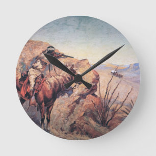 Apache bakhåll (olja på kanfas) rund klocka