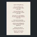 Apache Bröllop Blessing 20x28 Faux Rustic Textured Poster<br><div class="desc">Denna vackra välsignelse från bröllop, som börjar med "nu kommer du inte att känna något regn ... ", görs till en 20 x 28-poster. Den rustiska blekta burlap faux-texturerade bakgrunden kommer att följa med vilken dekoration som helst. Det finns exempeltext på grund för att du enkelt ska kunna anpassa namn...</div>
