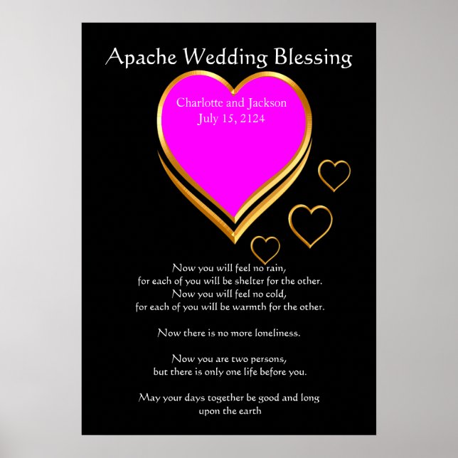 Apache Bröllop Bluting Rosa Hearts Poster (Framsidan)