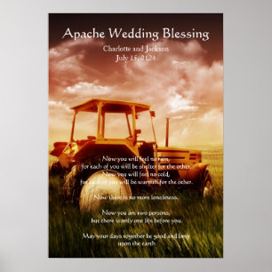 Apache bröllop som välsignar den gammala traktor poster