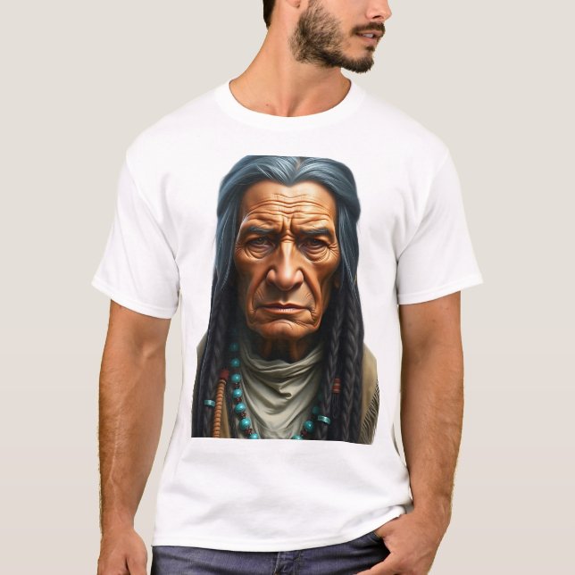 Apache Elder Ansikte Illustration T Shirt (Framsida)