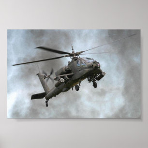 Apache helikopter i röka poster