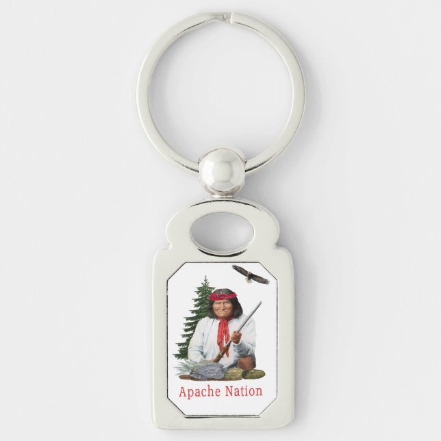 Apache nation rektangulärt silverfärgad nyckelring (Framsidan)