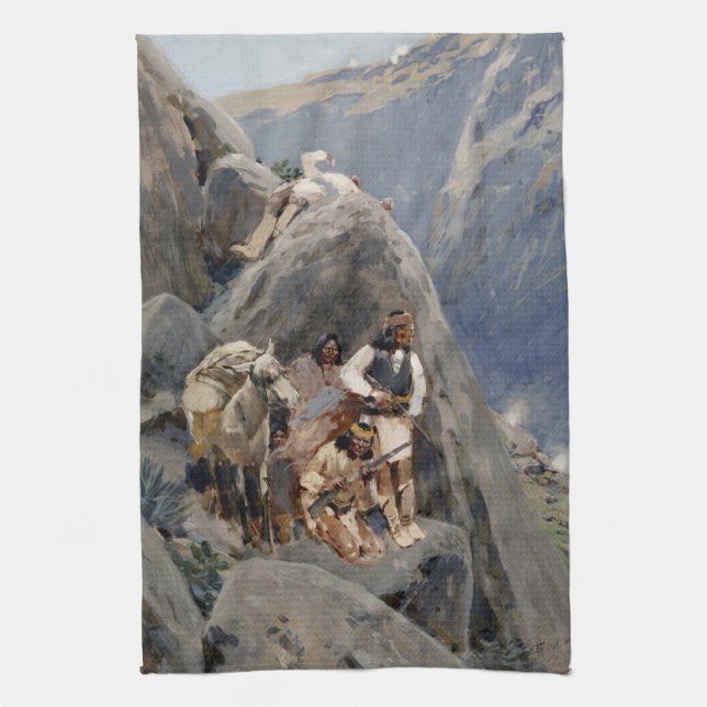 Apache Warriors: Ambush på American Cavalry Kökshandduk (Vertikal)