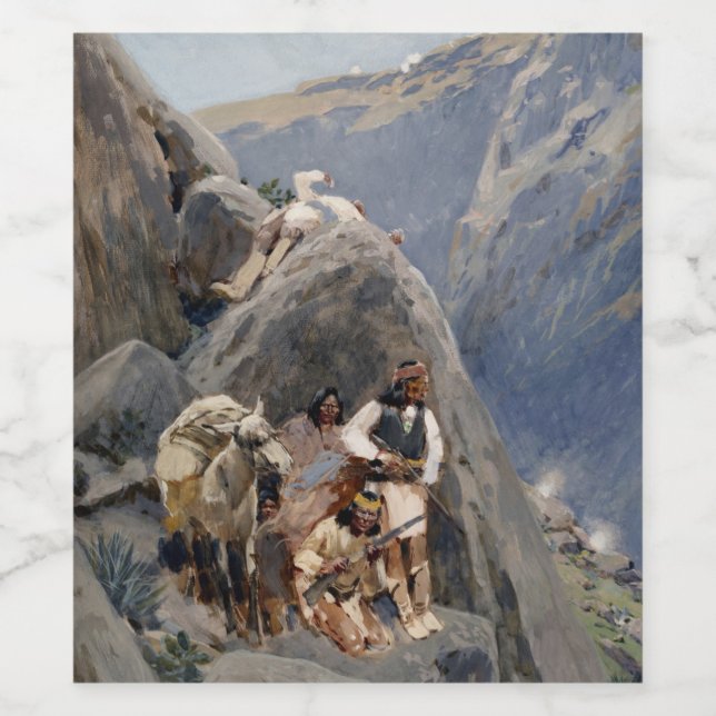 Apache Warriors: Ambush på American Cavalry Vinflaska Etikett (Singel etikett)