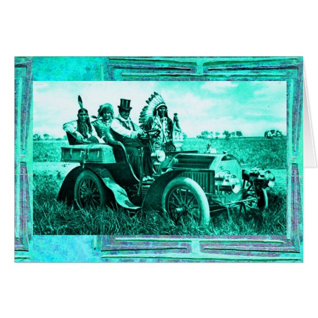 APACHES & GERONIMO DRIVING MOTOR CAR Fars dag Hälsningskort (Framsidan Horizontal)