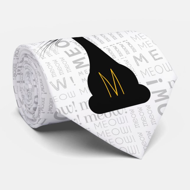 APAL: Monogrammed svart katt Slips (Rullad)