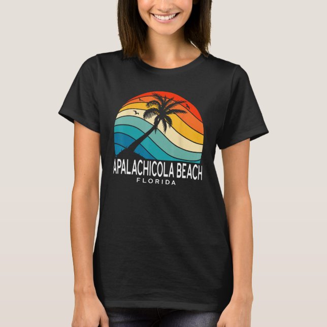 Apalachicola Beach Florida Beach Palm Tree Souveni T Shirt (Framsida)