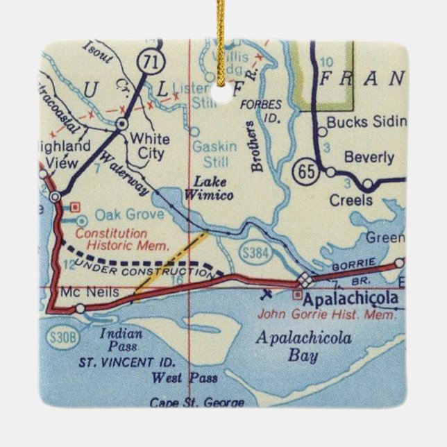 Apalachicola Vintage Karta Julgransprydnad Keramik (Baksida)