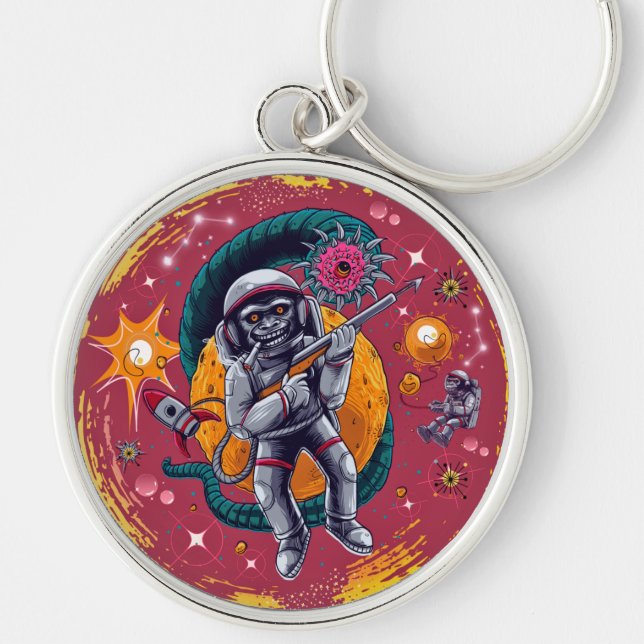 Apastronaut-nyckelkedjan - ut ur den här Coolan Rund Silverfärgad Nyckelring (Framsidan)