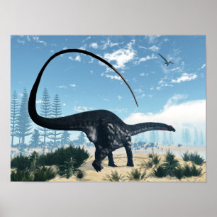 Apatosaurusdinosaur i öknen - 3D framför Poster