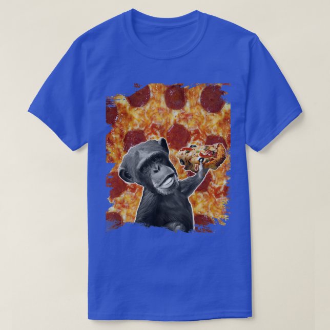 Ape Apes Chimp Chimpanzee Eating Pizza Funny Premi T Shirt (Design framsida)