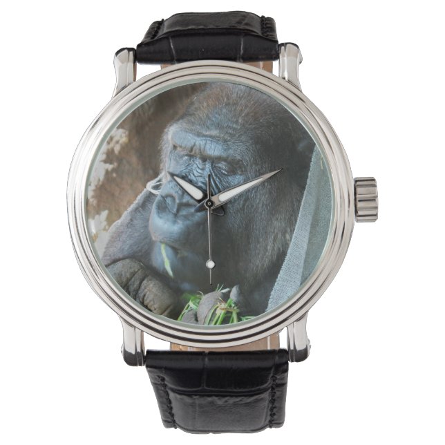 Ape huva ~ Japansk Gorilla Eating Armbandsur (Framsida)