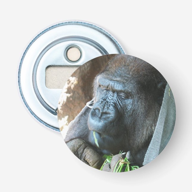 Ape huva ~ Japansk Gorilla Eating Flasköppnare (Framsidan)