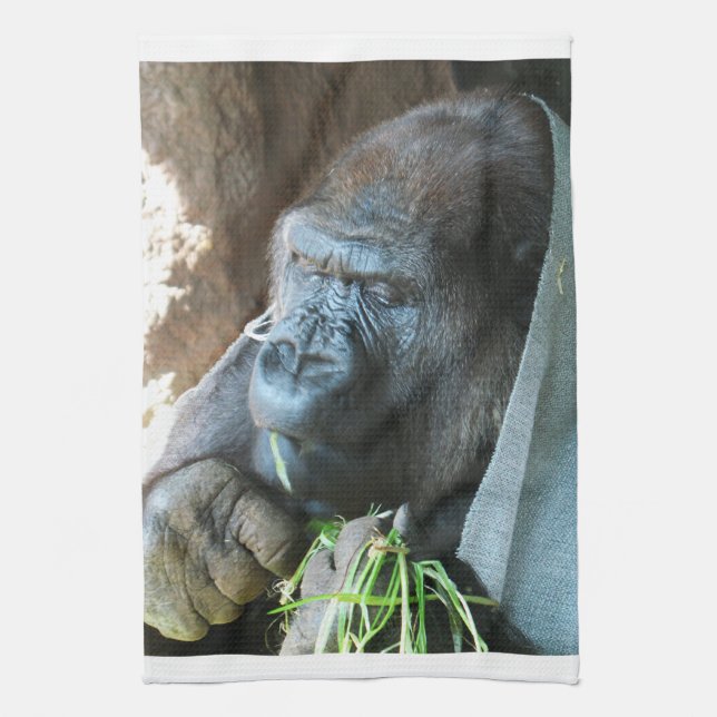 Ape huva ~ Japansk Gorilla Eating Kökshandduk (Vertikal)