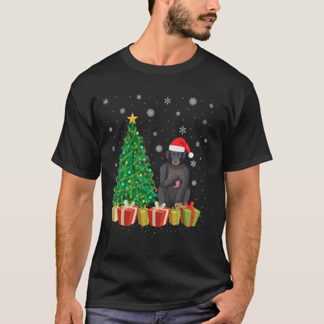 Ape Julafton Träd Lighting Santa Hat Ape jul T Shirt (Framsida)