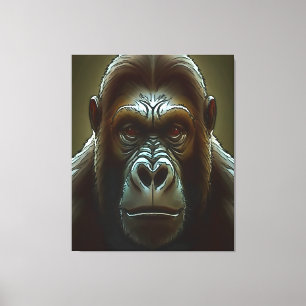 Ape Mountain Gorilla Roligt Ansikte Black Outline Canvastryck
