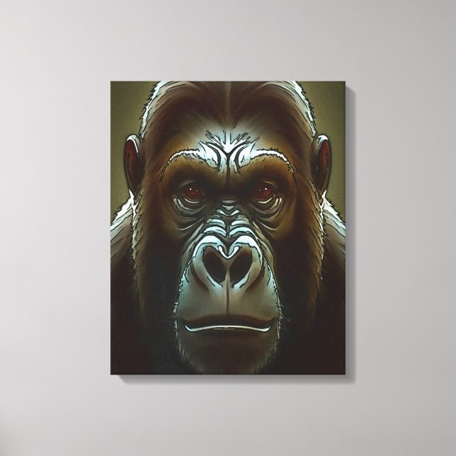 Ape Mountain Gorilla Roligt Ansikte Black Outline  Canvastryck (Framsida)