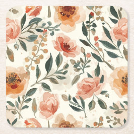 Apelsin Akvarell Blommor Botanisk Målning Underlägg Papper Kvadrat