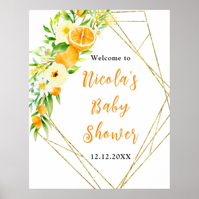 Apelsin Citrus Baby Shower Välkomstskylt Poster (Framsidan)