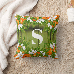 Apelsin Frukt Land Höst Grön Trä Monogram Kudde