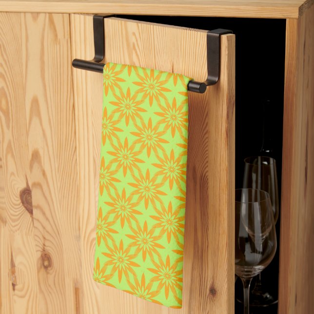 Apelsin Grön Blomma Sömlöst Mönster Kökshandduk (Thirds Fold)