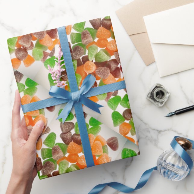 Apelsin grön röd tuggummigodis strödd socker mönst presentpapper (Gifting)