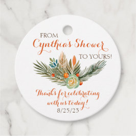 Apelsin-, gröna och bruna blommiga presentkort gåvor etiketter