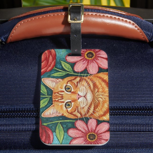 Apelsin Katt Folklig Konst Blommor Bagagebricka (Framsida Insitu 2)