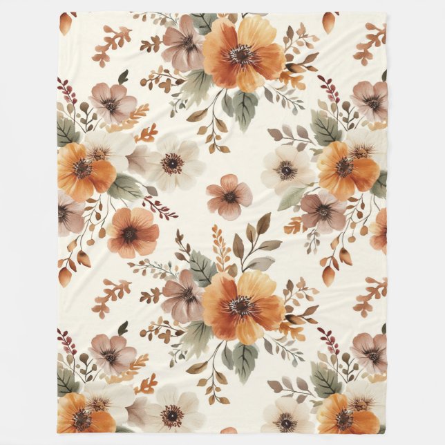 Apelsin Kräm Blommor Fleecefilt (Framsidan)