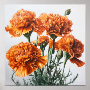 Apelsin Nejlikor Blomkonsttryck Affisch