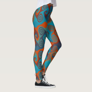 Apelsin- och turkosvirvel abstrakt leggings