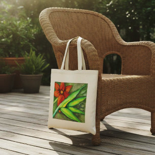 Apelsinblomma och grönt blad Totebag Tygkasse
