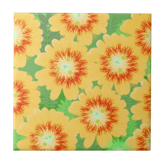 Apelsinblommig mönster kakelplatta (Framsidan)