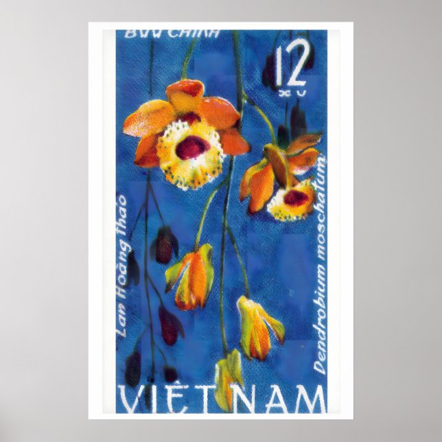 Apelsinblommor Frimärksutskrift Vintage Poster (Framsidan)