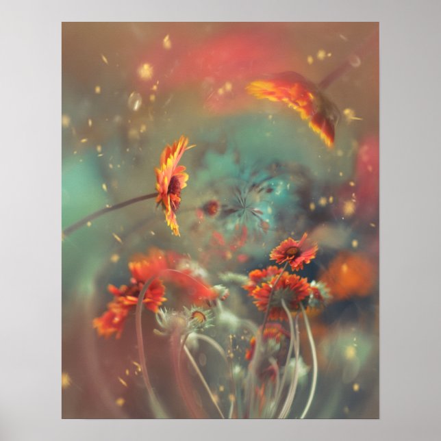APELSINBLOMMOR MED DRÖMMLIK ATMOSFÄRISK BAKGRUND POSTER (Framsidan)