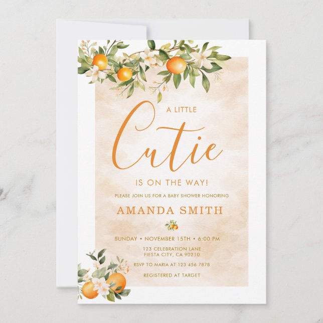 Apelsiner Citrus Är På Väg Baby Shower Inbjudningar (Framsida)