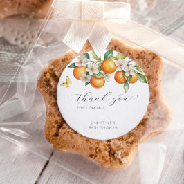 Apelsiner Ljus Citrus Blommig Baby Shower Tack Runt Klistermärke