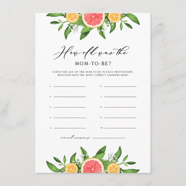 Apelsiner och grapefrukter Hur gammal var mamman-t Tilläggskort (Framsida)