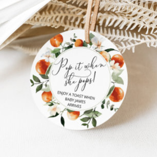 Apelsiner Poppar när hon poppar baby shower Gåvor Etiketter