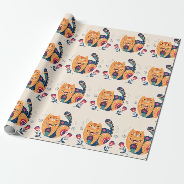 Apelsinfolkkatten Presentpapper (Utrullad)
