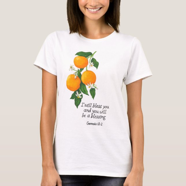 Apelsinfrukt Genesis 12:2 T Shirt (Framsida)