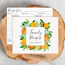 Apelsinfrukter och blommor Familj receptkort