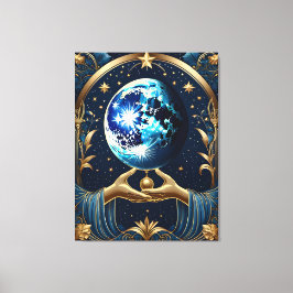 Apelsinmålning med måne canvastryck