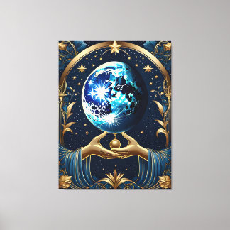 Apelsinmålning med måne canvastryck